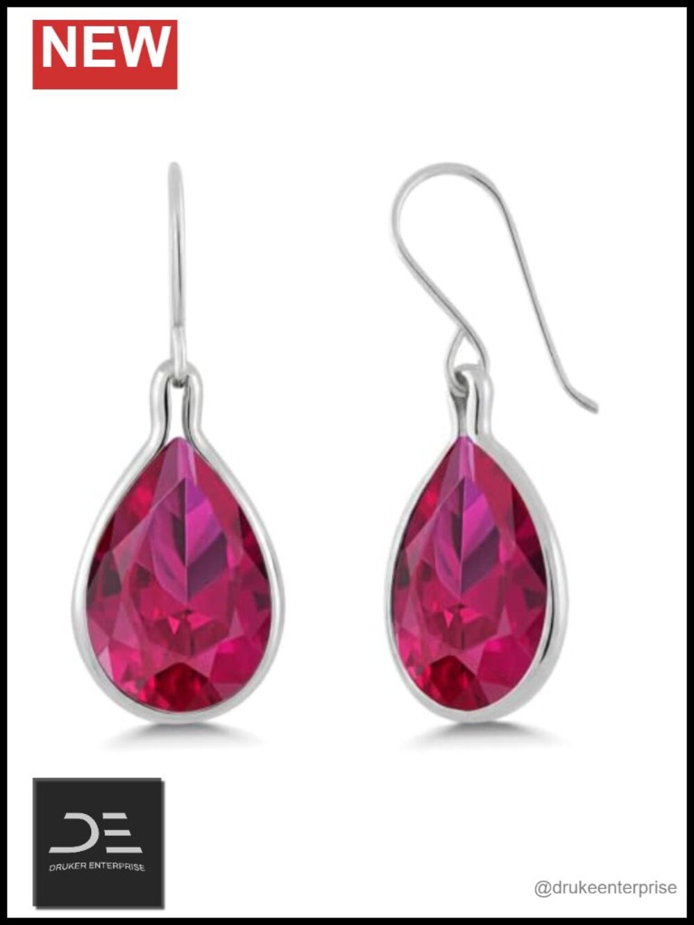 925 Sterling Silver Created Ruby Dangle Earrings Pear Shaped